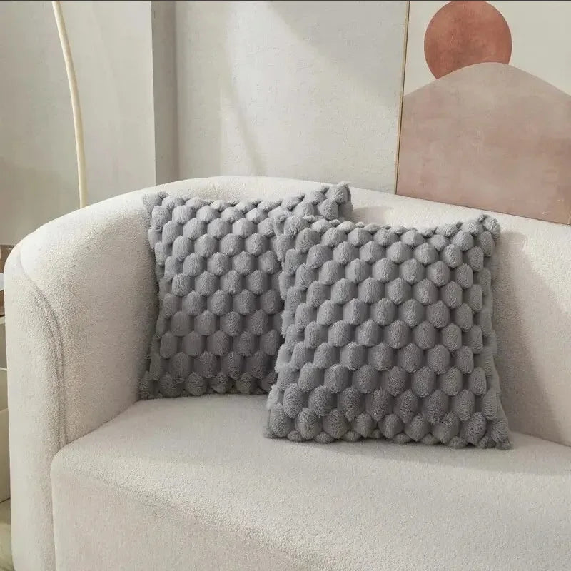 Soft-Touch Decorative Pillowcase – Textured Grid Design